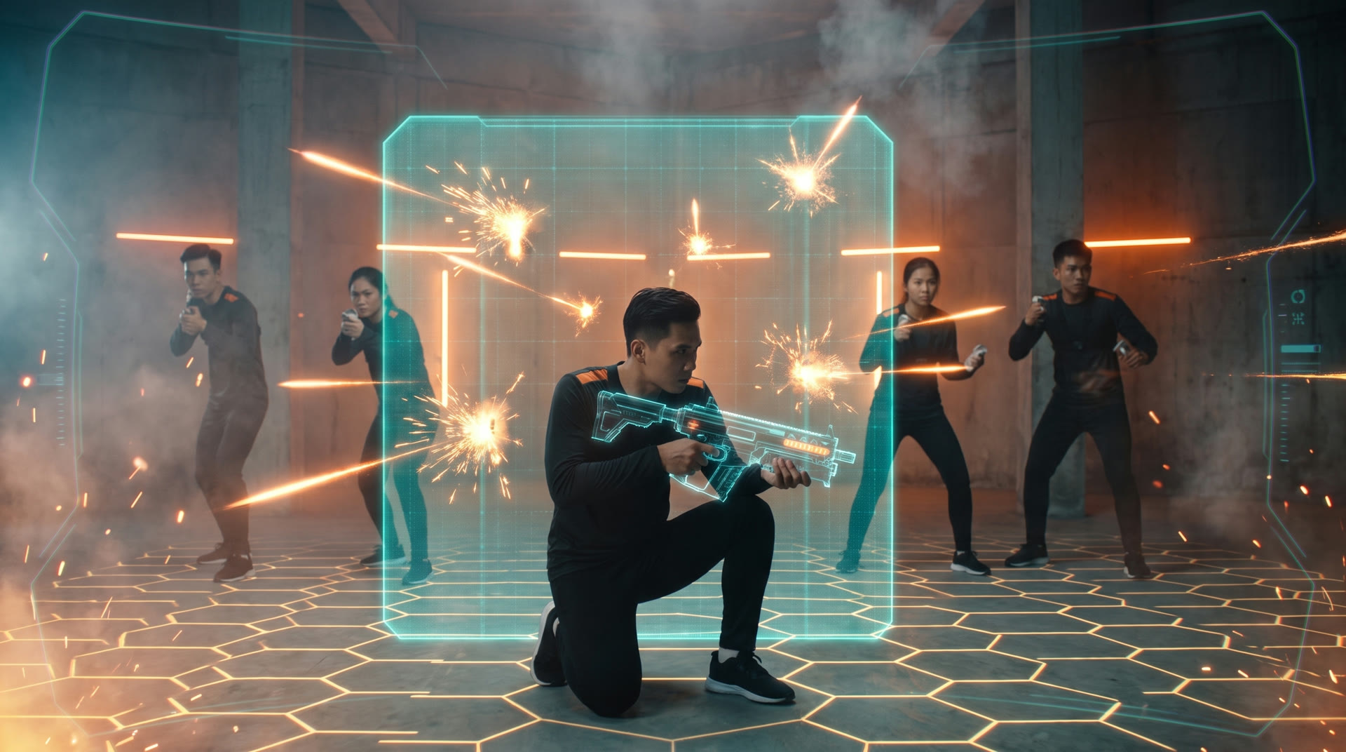 Núp sau khiên hologram giữa làn đạn